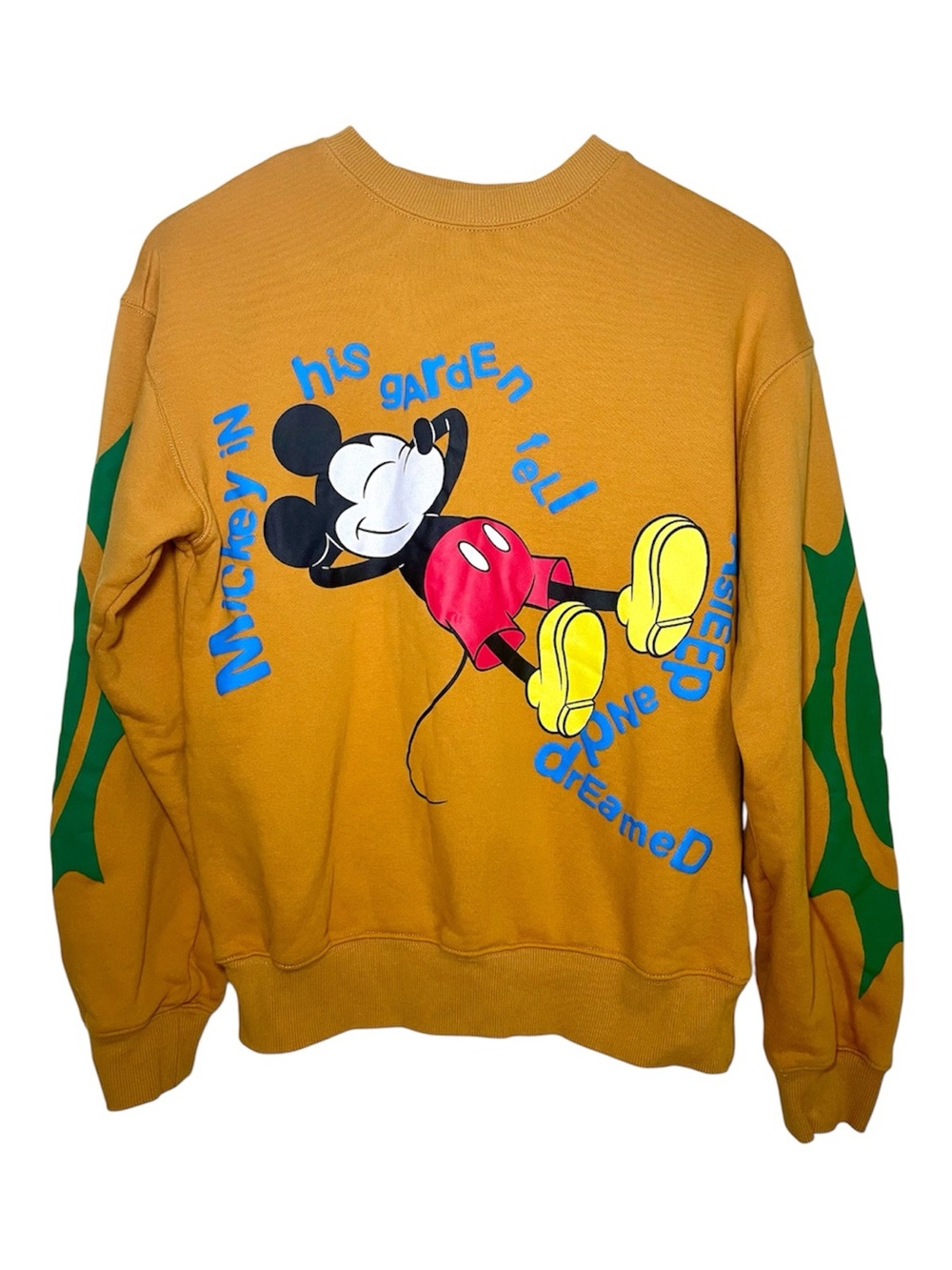 Disney Mickey Mouse Mickey in the Garden Mustard Yellow Pullover Sweatshirt XS